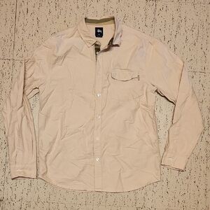 Stussy Tan Cream Long Sleeve Button Down Casual Dress Shirt Vintage Y2K